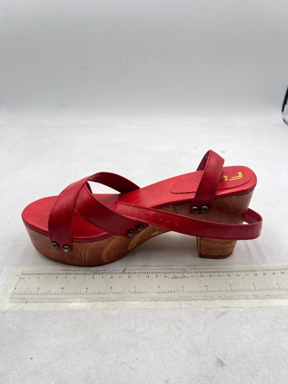 FSJ Red Rivet Wood Platform Block Heel Sandals Open Toe Ankle Strap Shoes
